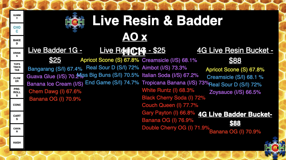 live resin badder menu