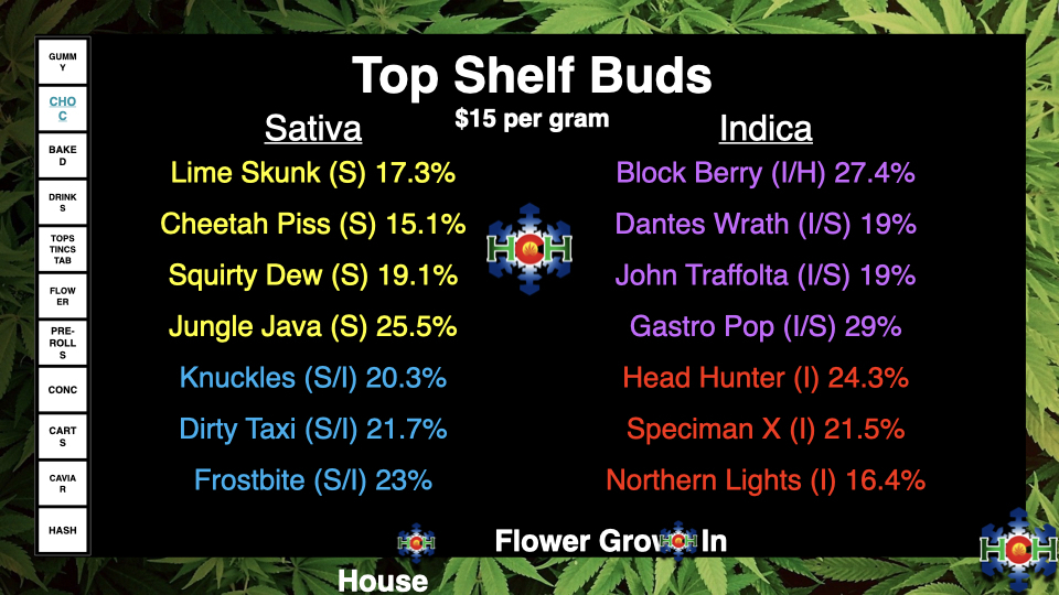 cannabis flower menu