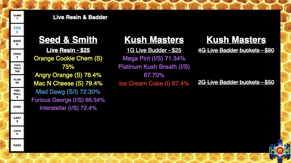 live resin badder concentrates menu